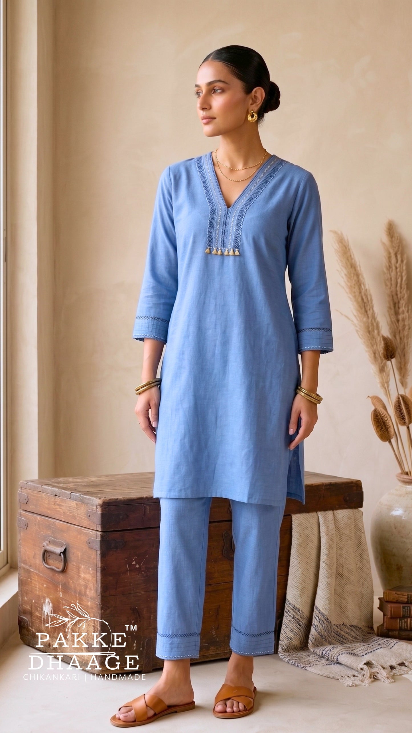 Slub Cotton Embroidered Co-ord Set
