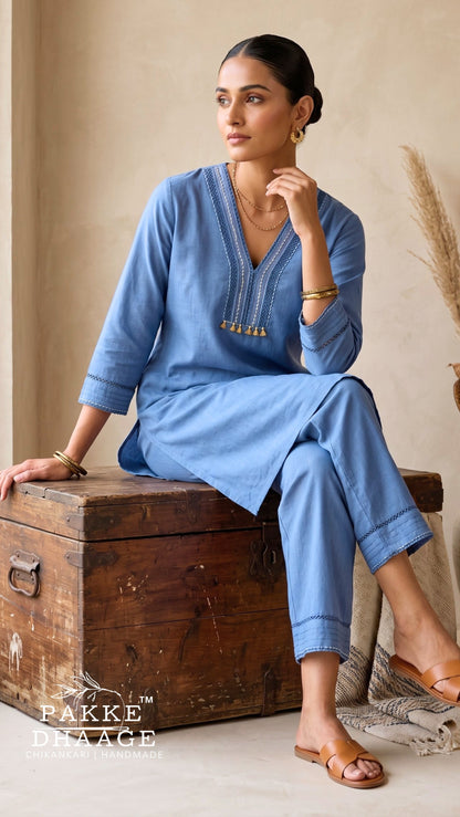 Slub Cotton Embroidered Co-ord Set