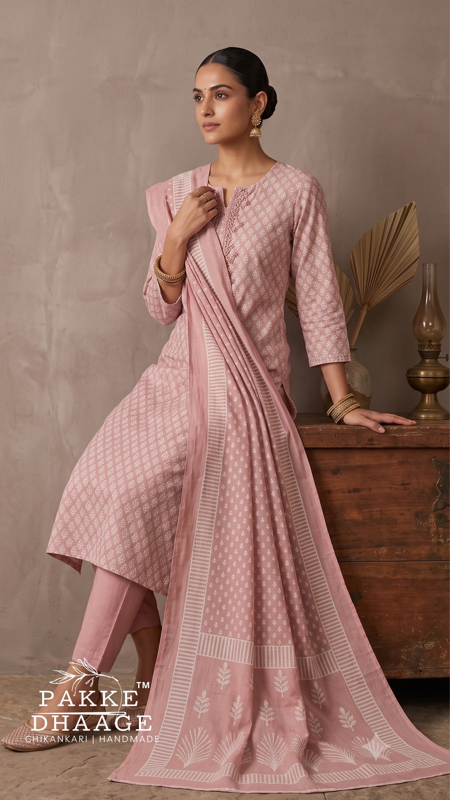 Premium Pure Cotton 3-Piece Printed Kurta Set with Embroidery