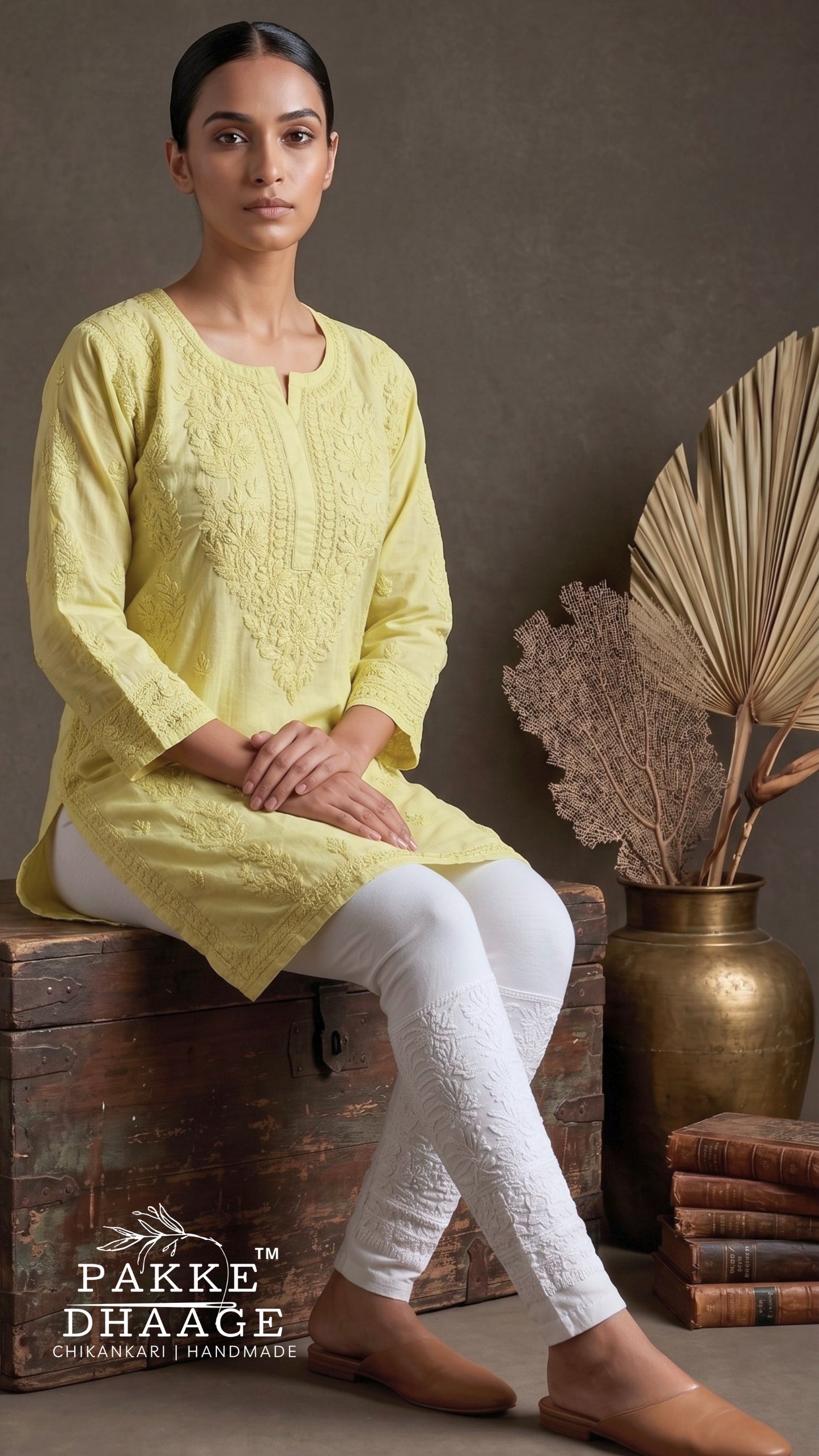 Rumi Pure Cotton Chikankari Knee Length Kurti - Pista Green
