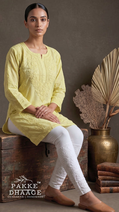Rumi Pure Cotton Chikankari Knee Length Kurti - Pista Green