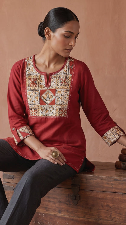 Cotton Ethnic Tunic Top Ajrakh | PAKKE DHAAGE