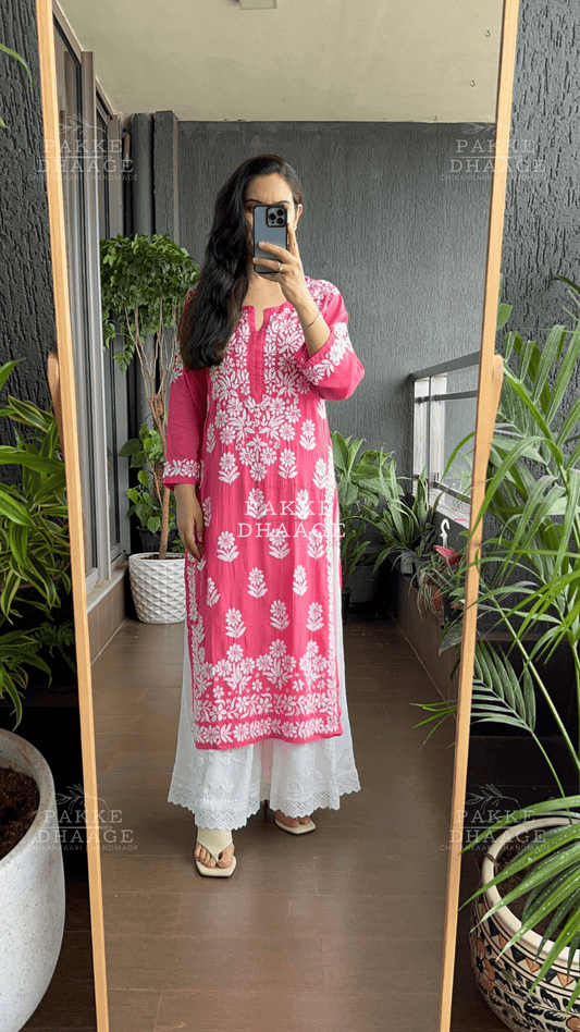 Aaliya Pure Modal Kurta - Pink Punch Pakke Dhaage