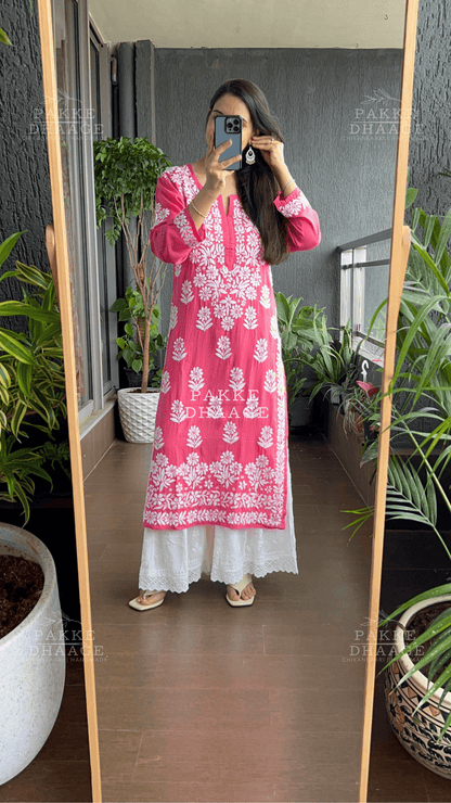 Aaliya Pure Modal Kurta - Pink Punch Pakke Dhaage