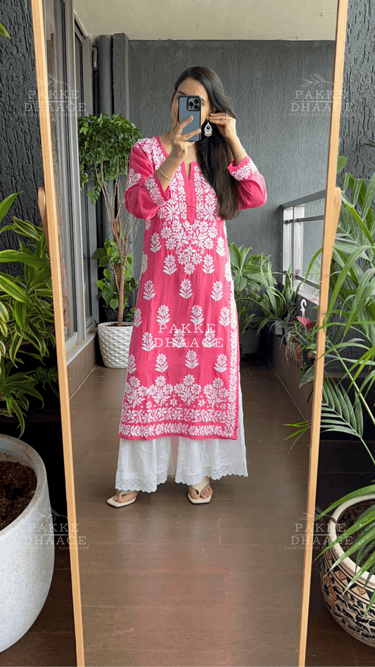 Aaliya Pure Modal Kurta - Pink Punch Pakke Dhaage
