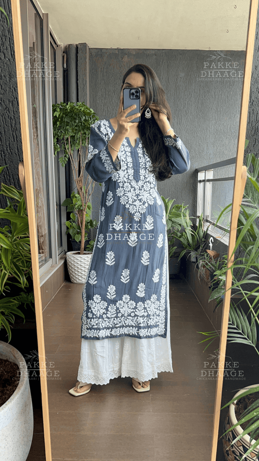 Aaliya Pure Modal Kurta - Steel Grey