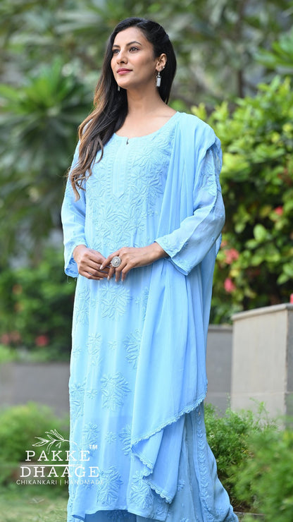 Aayat Pure Viscose Chikankari Sets with 3D Work Alpine Mist