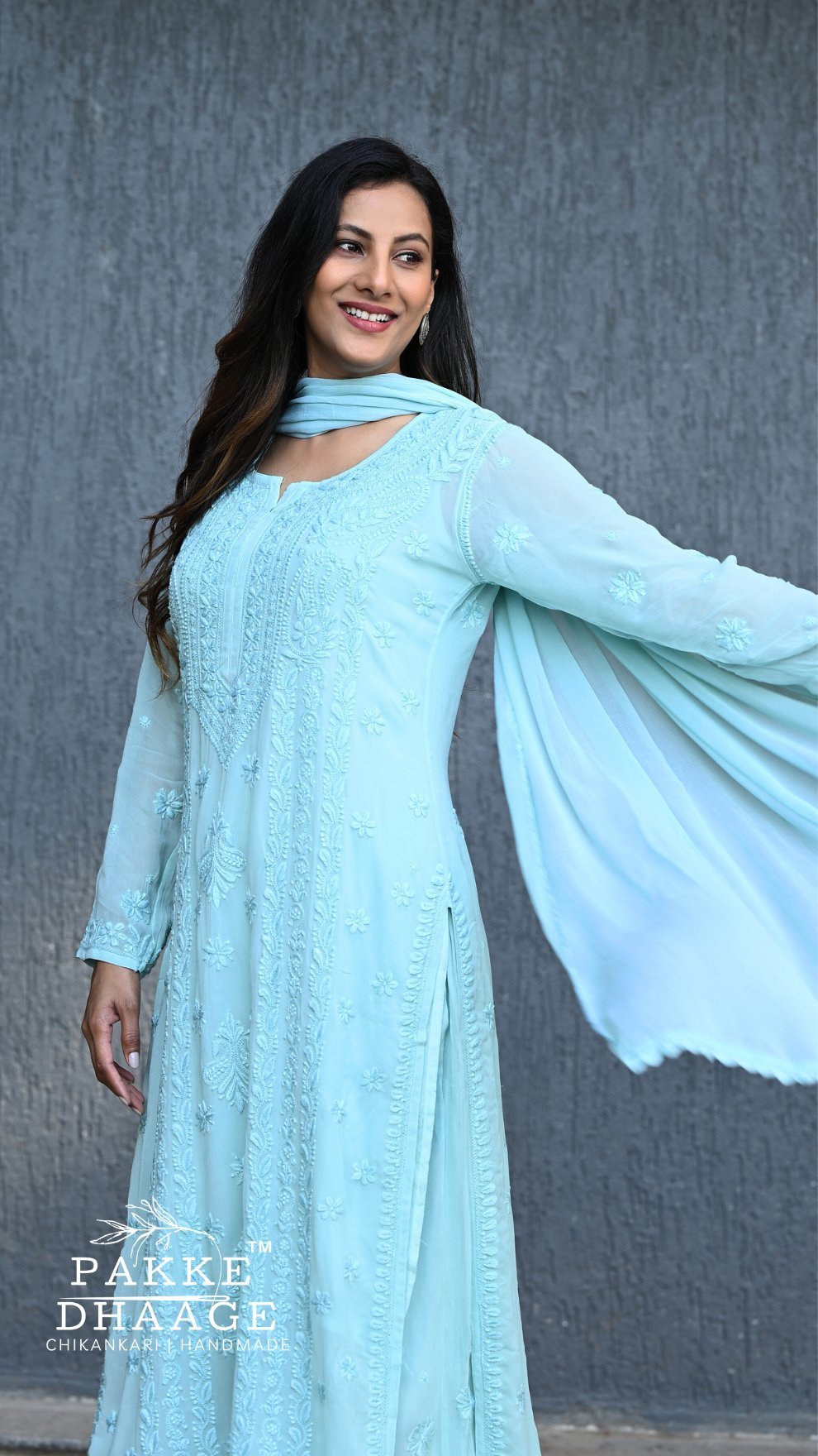 Aayat Pure Viscose Chikankari Sets with 3D Work Alpine Mist