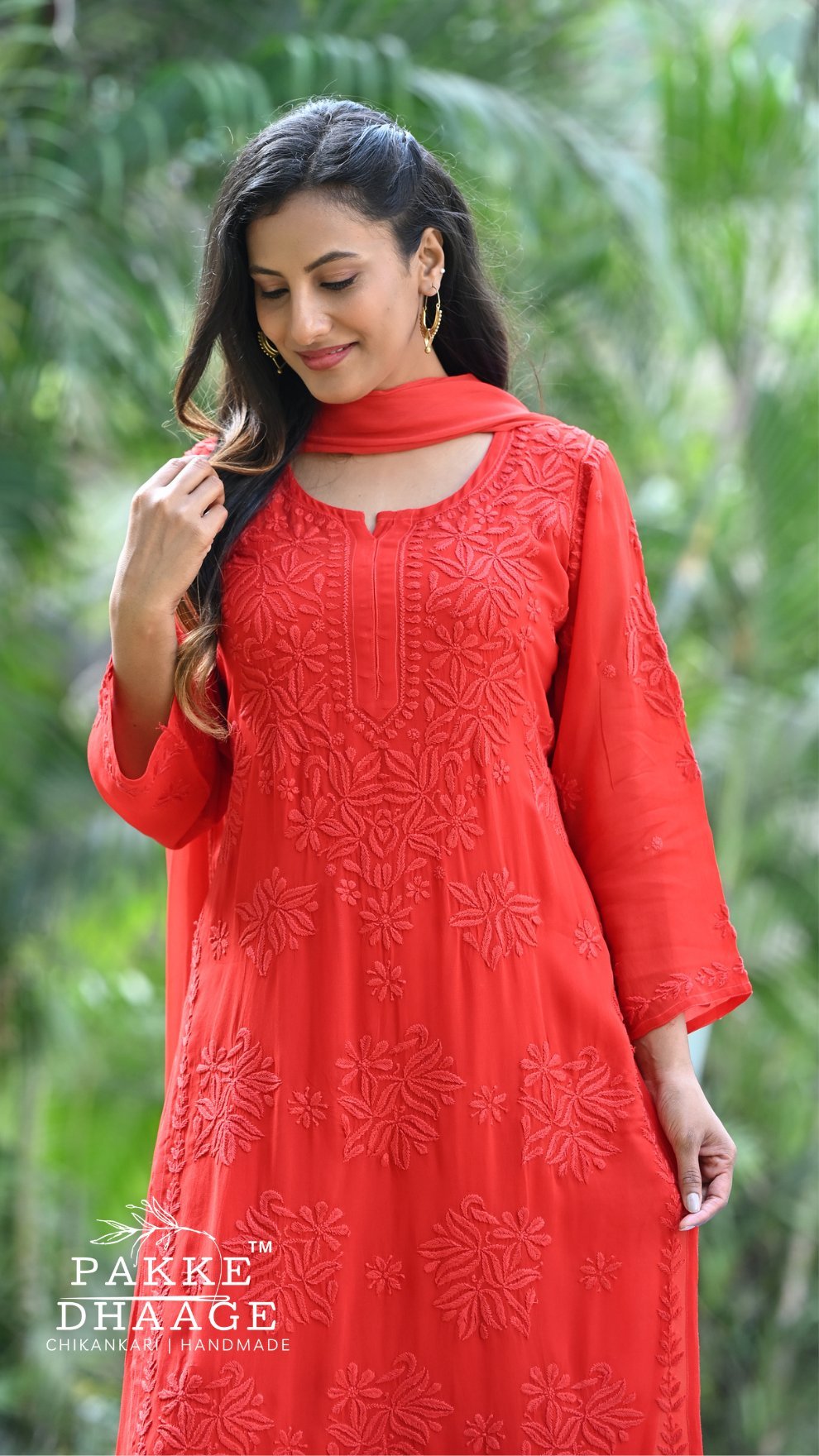 Aayat Pure Viscose Chikankari Sets with 3D Work Cayenne Red