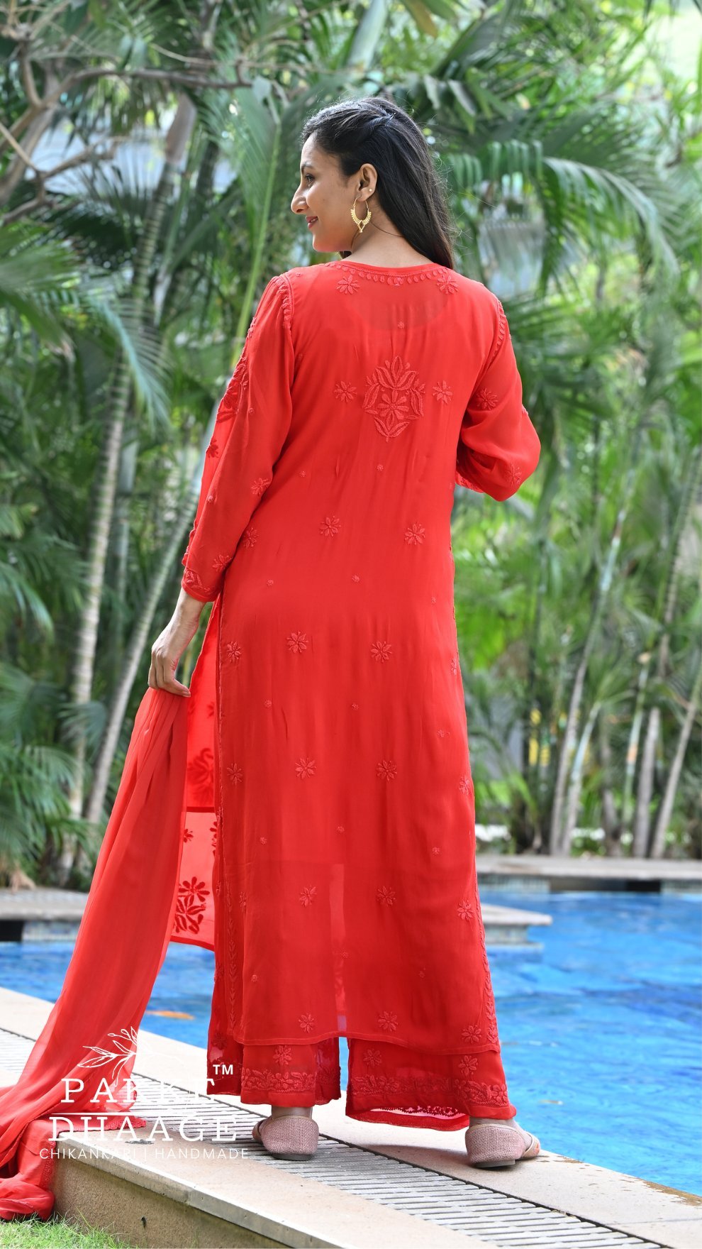 Aayat Pure Viscose Chikankari Sets with 3D Work Cayenne Red