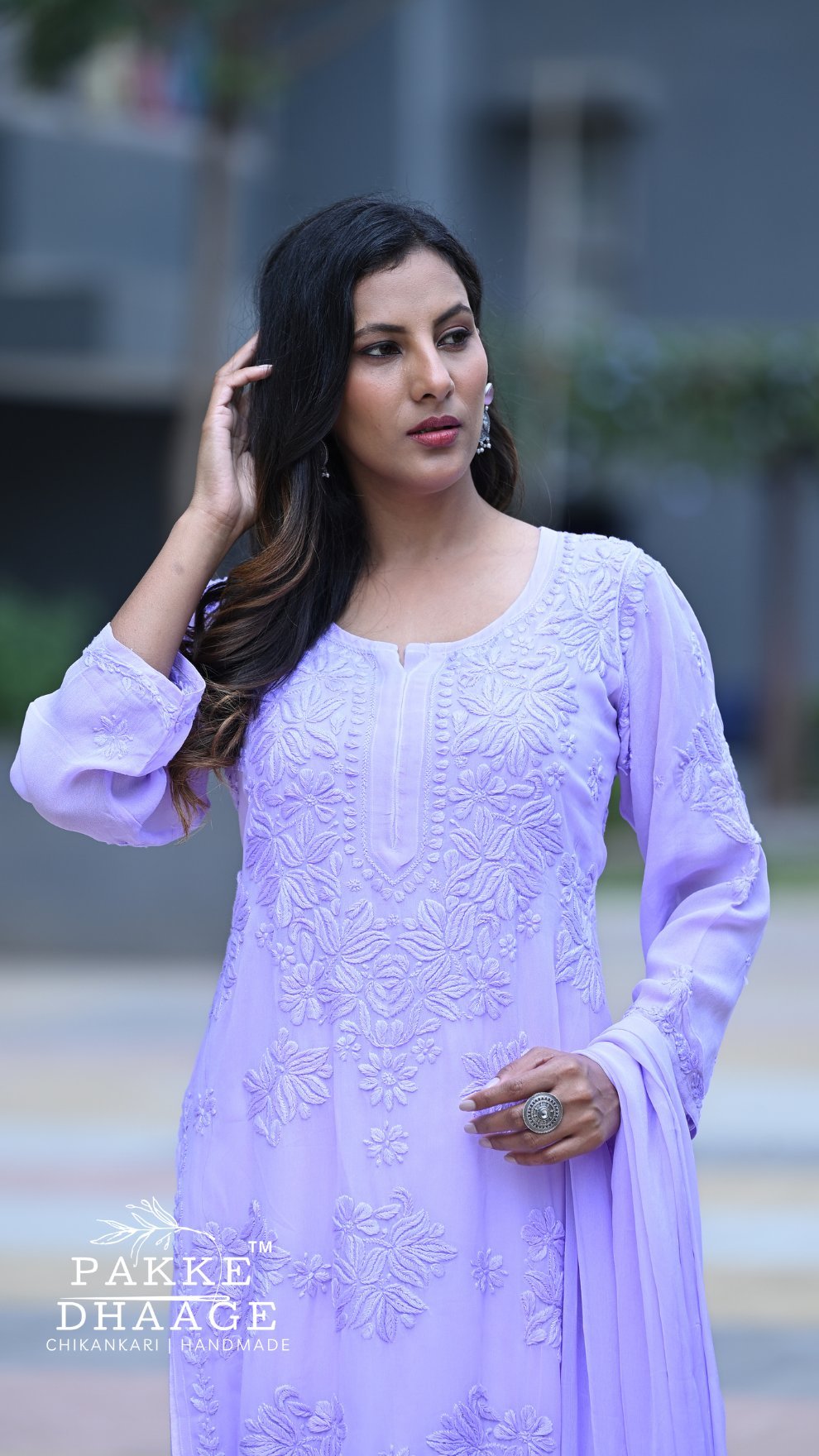 Aayat Pure Viscose Chikankari Sets with 3D Work Cloud Lilac