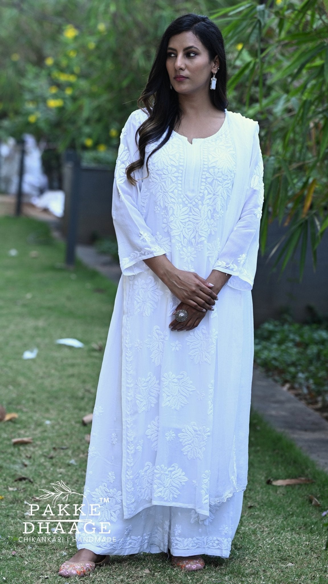 Aayat Pure Viscose Chikankari Sets with 3D Work - Dove White