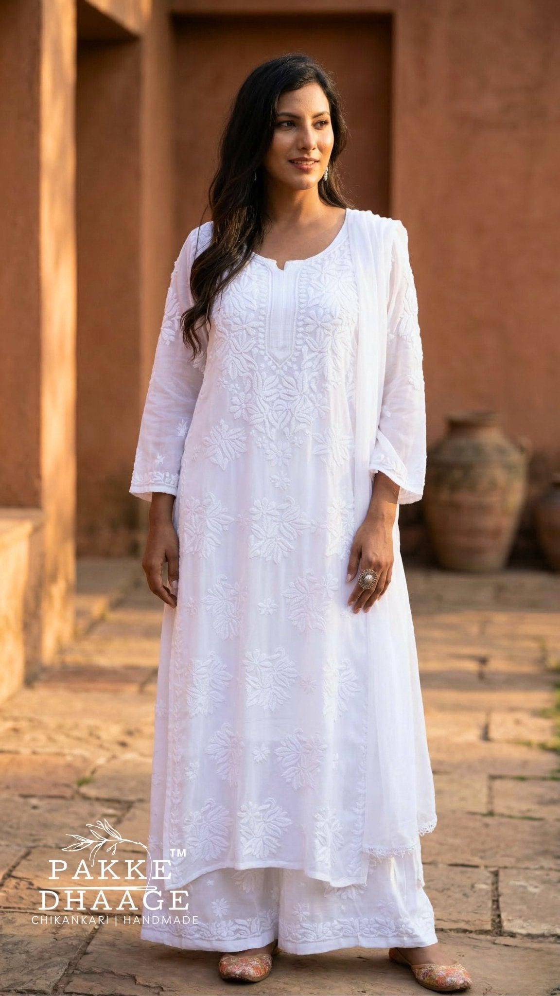 Aayat Pure Viscose Chikankari Sets with 3D Work - Dove White