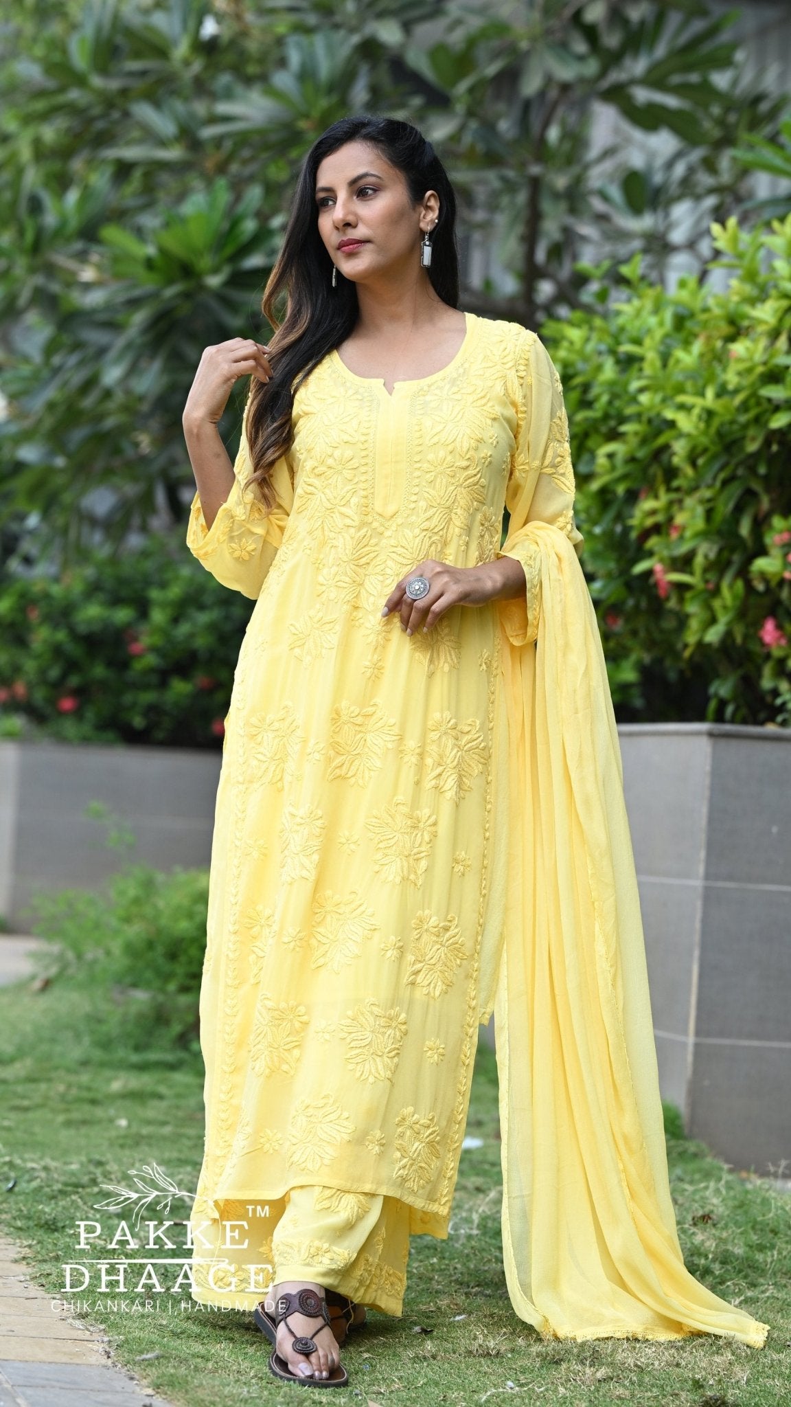Aayat Pure Viscose Chikankari Sets with 3D Work - Golden Hour Yellow