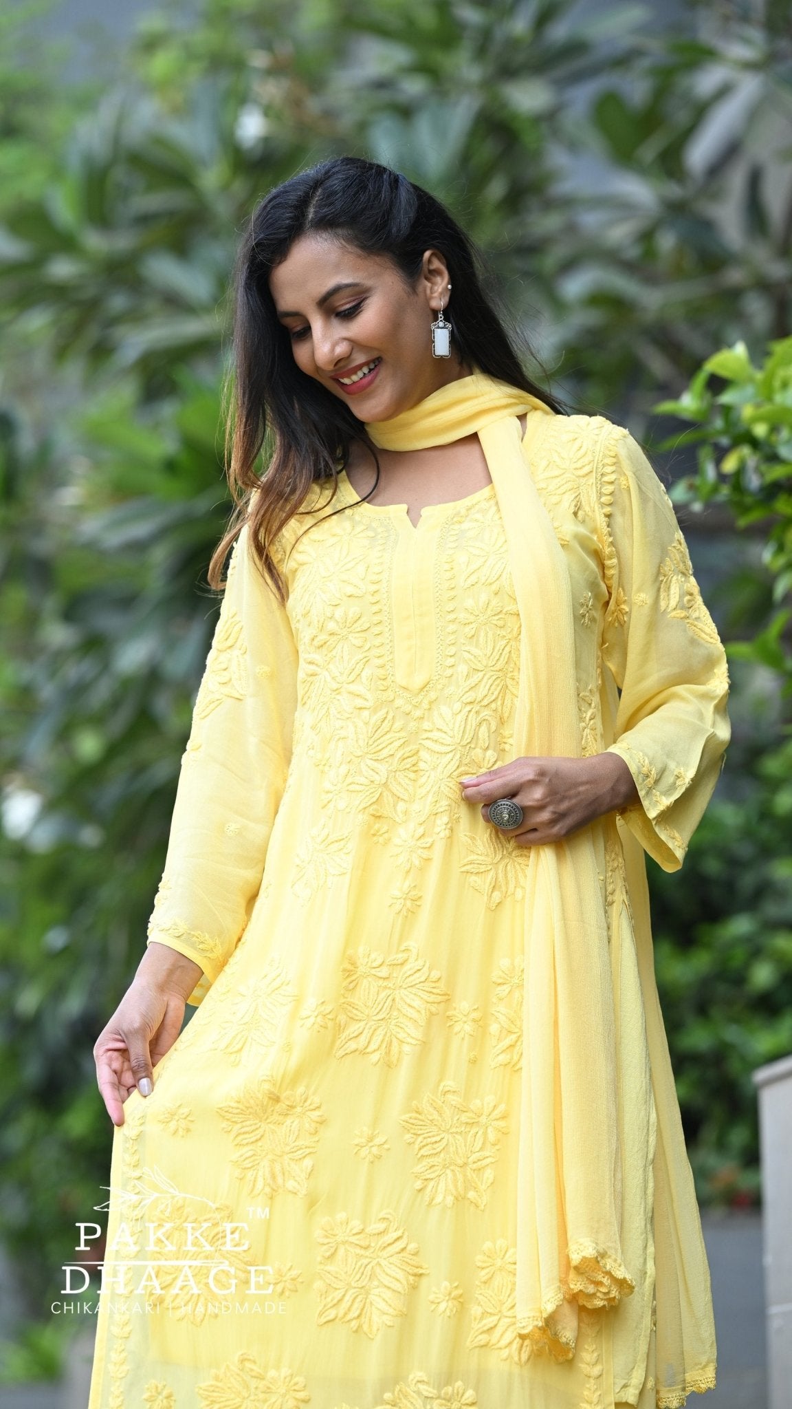 Aayat Pure Viscose Chikankari Sets with 3D Work - Golden Hour Yellow
