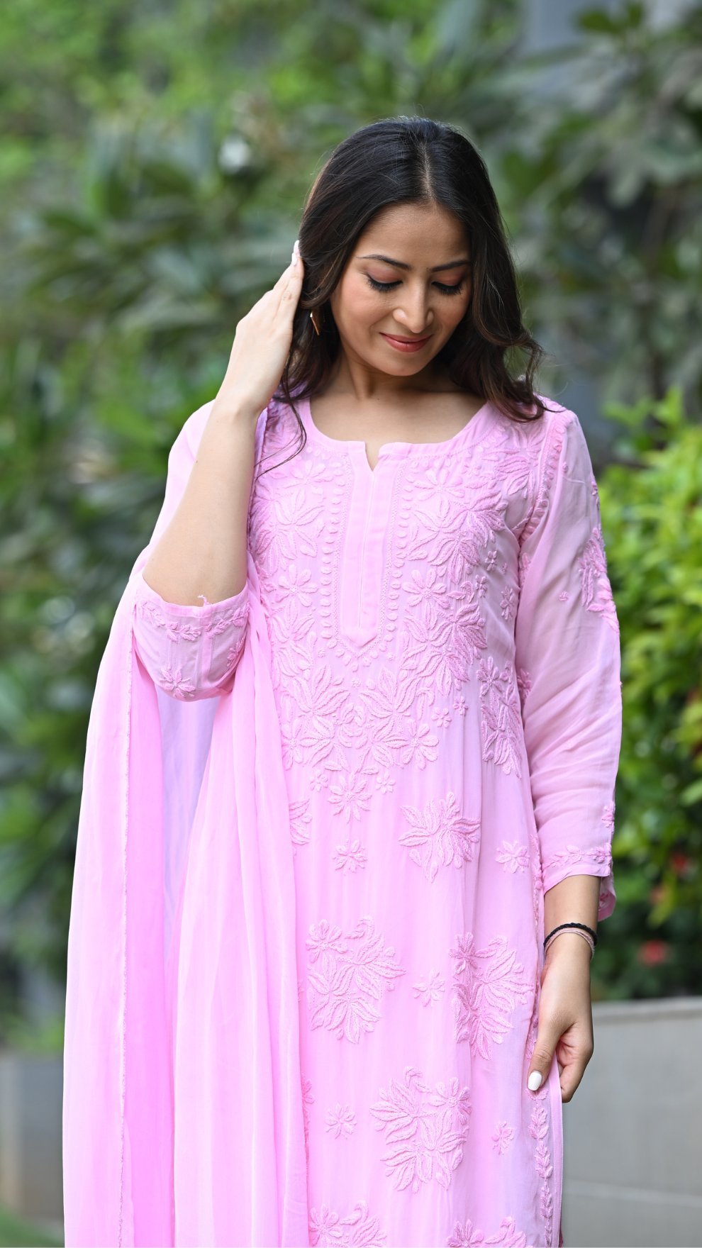 Aayat Pure Viscose Chikankari Sets with 3D Work Macaron Pink