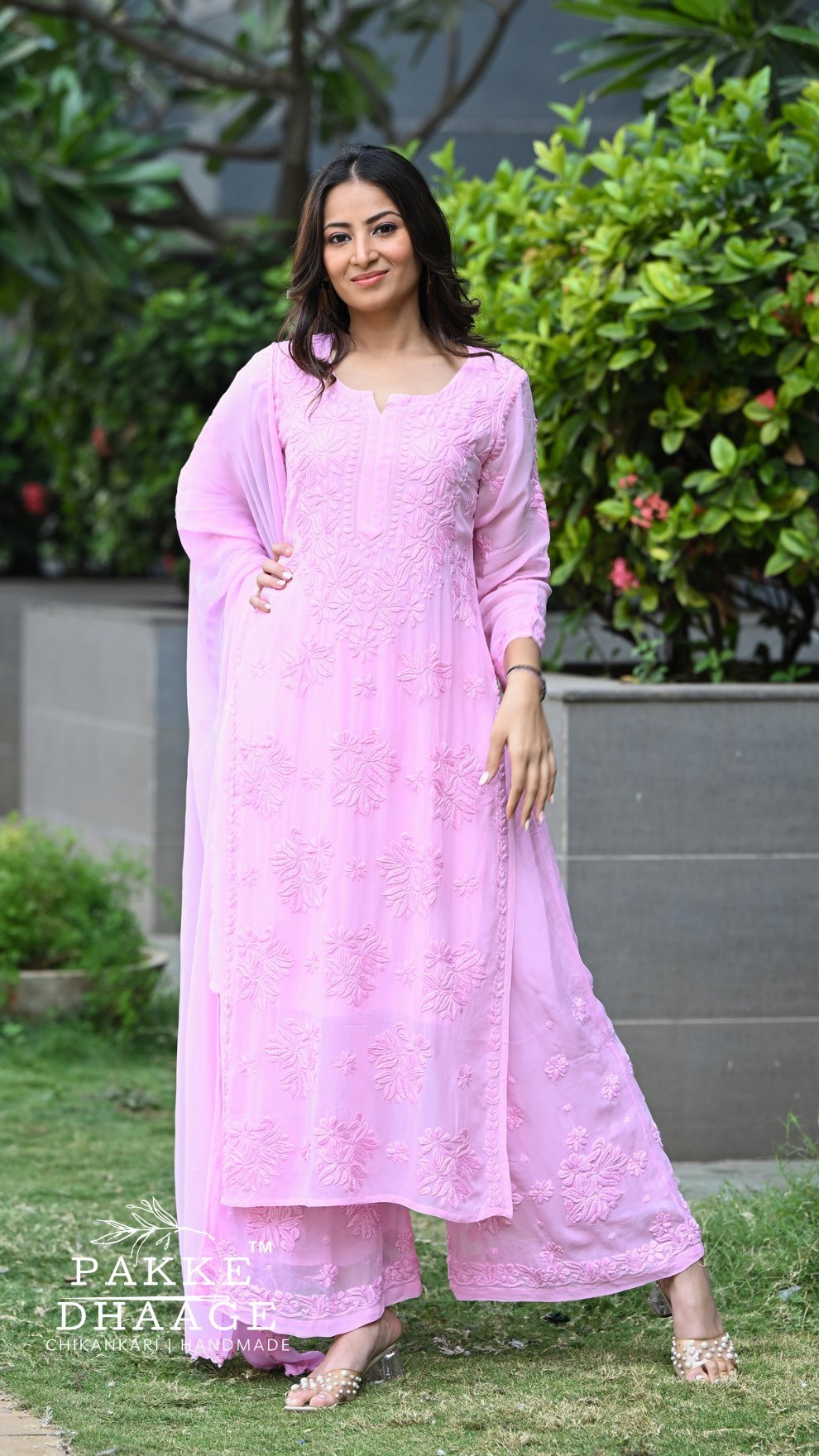 Aayat Pure Viscose Chikankari Sets with 3D Work Macaron Pink