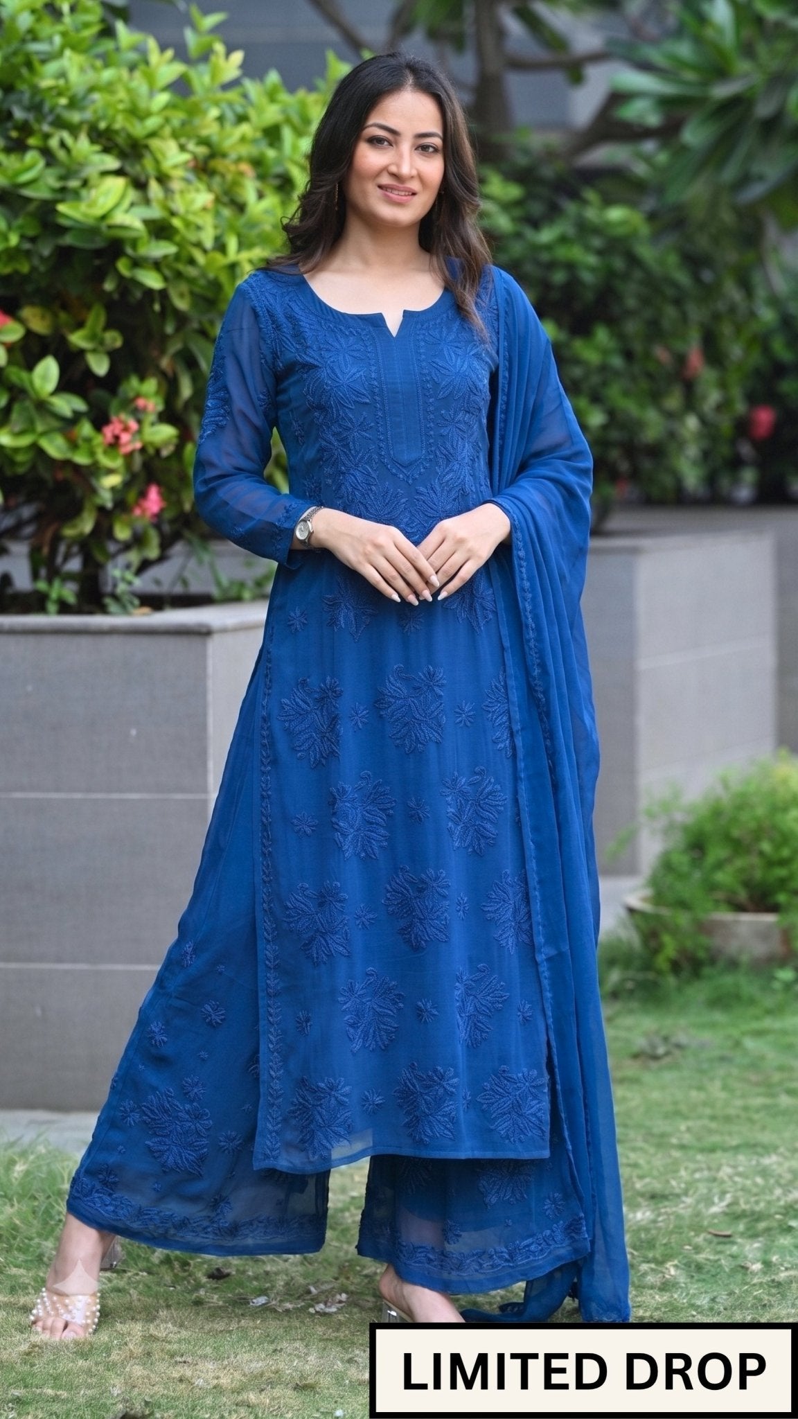 Aayat Pure Viscose Chikankari Sets with 3D Work - Sapphire Blue