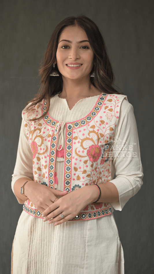 Aayushi 3pc Pure Cotton Set with Embroidered Statement Jacket