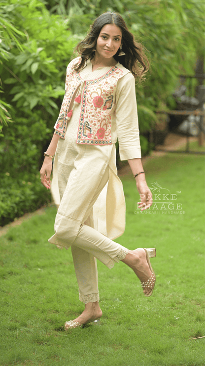 Aayushi 3pc Pure Cotton Set with Embroidered Statement Jacket