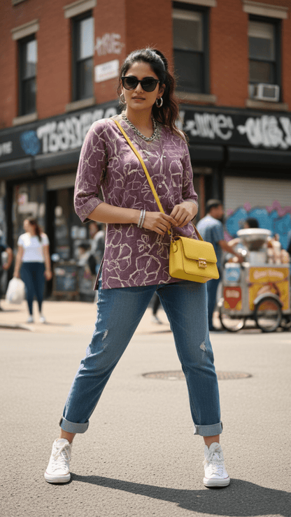 Abstract Pure Muslin Short Top - Wine