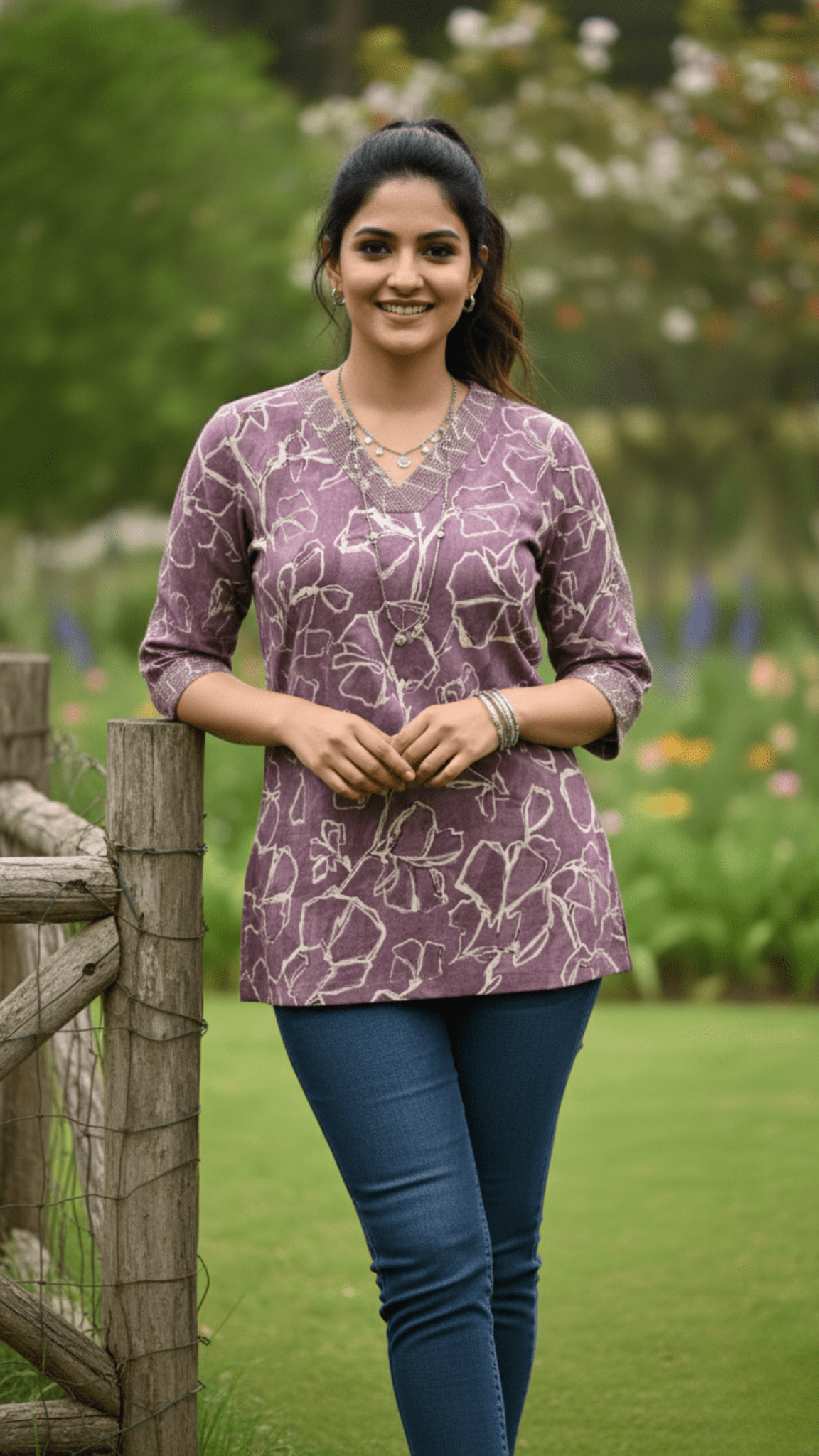 Abstract Pure Muslin Short Top - Wine