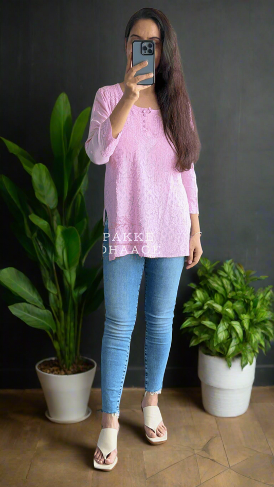 Afreen Muslin Short Kurti - Pastel Pink