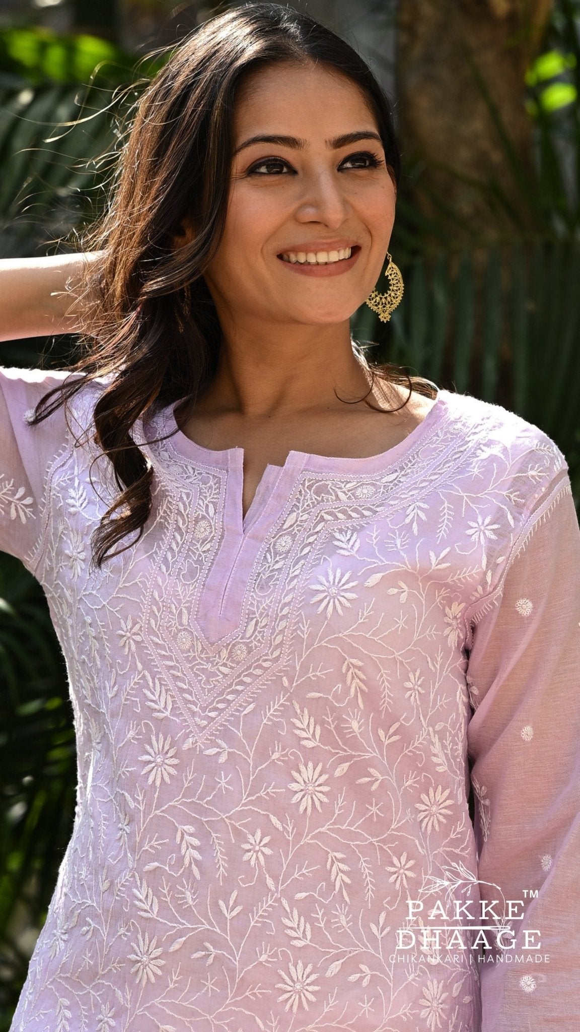 Aisha Pure Mul-Chanderi Chikankari Kurti - Soft Lavender