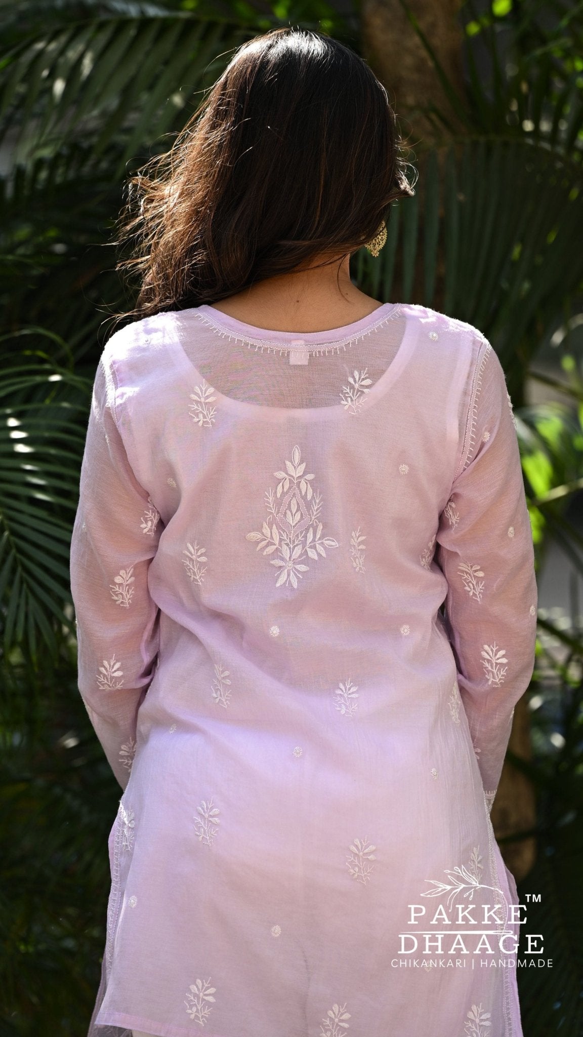 Aisha Pure Mul-Chanderi Chikankari Kurti - Soft Lavender