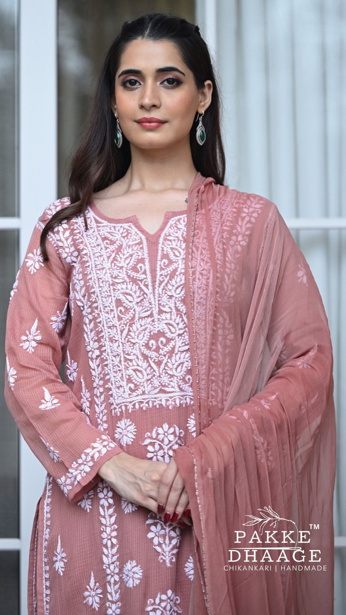 Aleena Pure Kota Doria Chikankari Kurta and Kurta Sets - Blush Brown