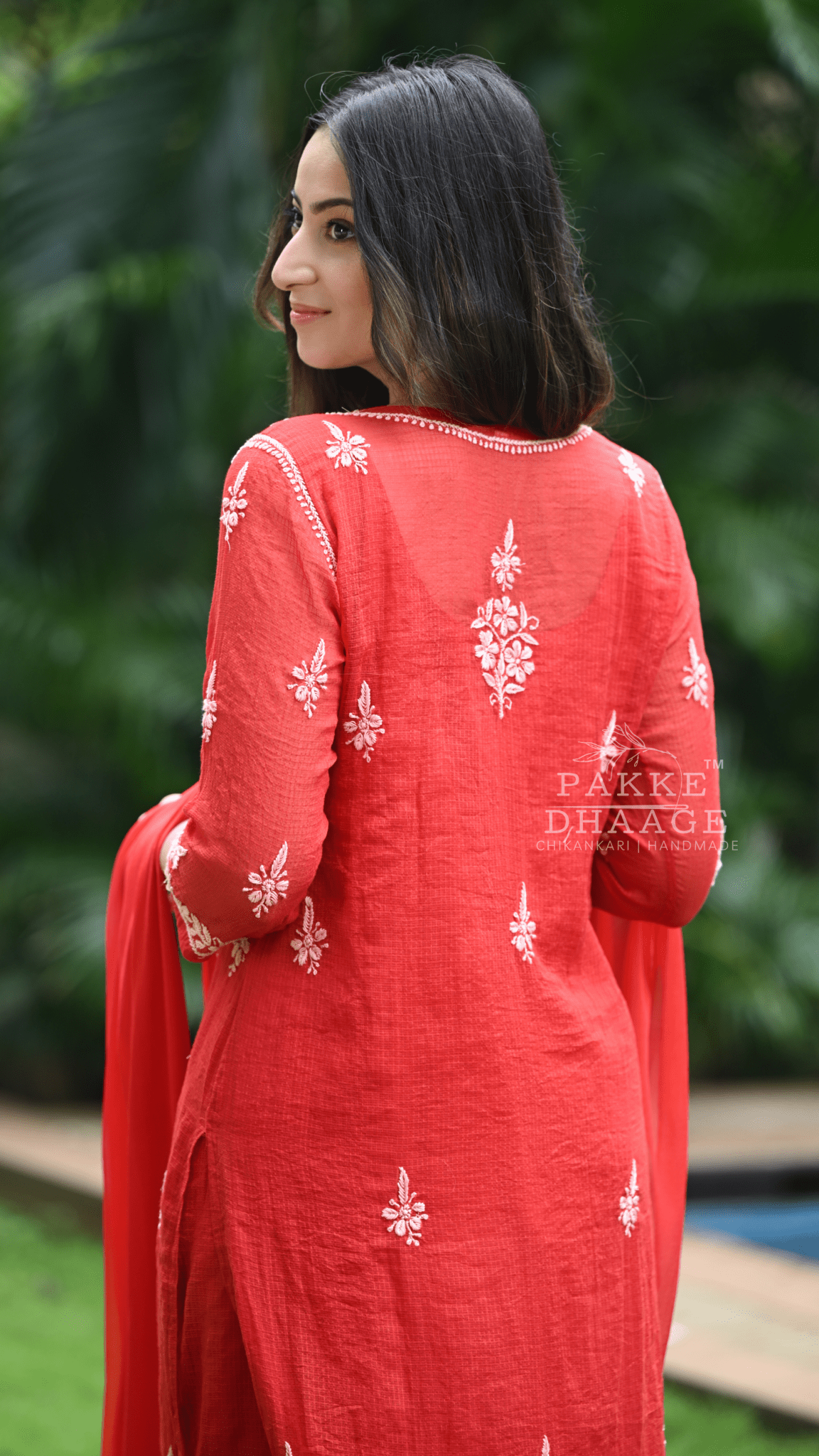 Aleena Pure Kota Doria Chikankari Kurta and Kurta Sets - Crimson Red