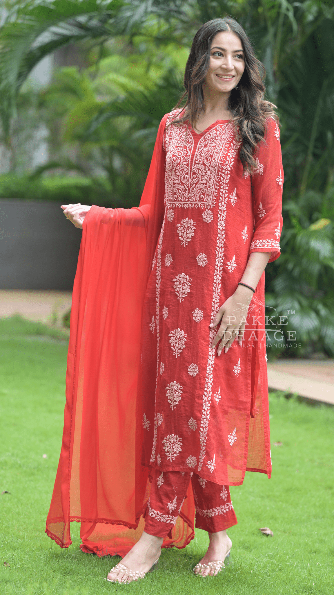 Aleena Pure Kota Doria Chikankari Kurta and Kurta Sets - Crimson Red