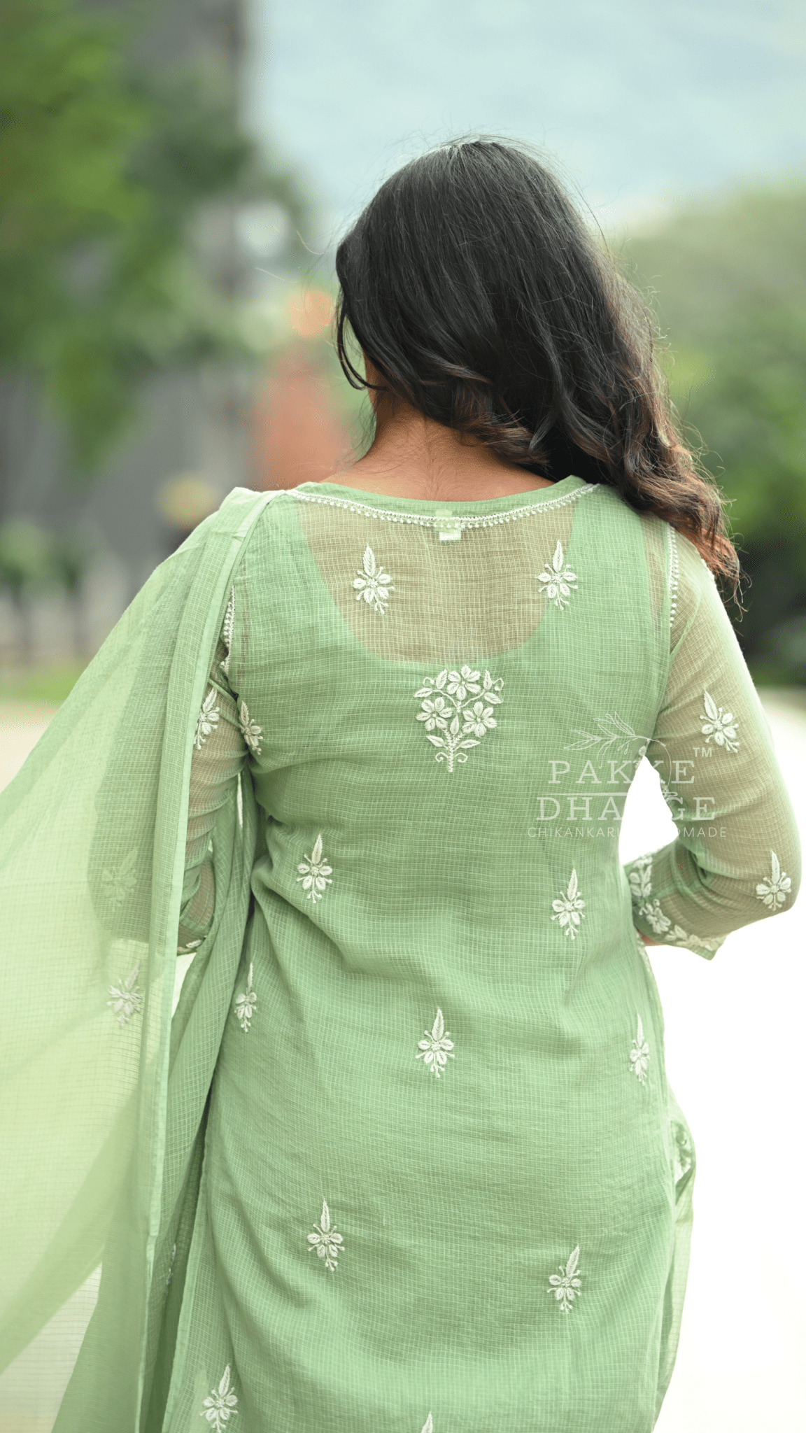 Aleena Pure Kota Doria Chikankari Kurta and Kurta Sets - Pista Green