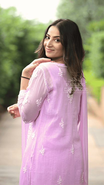 Aleena Pure Kota Doria Chikankari Kurta and Kurta Sets - Soft Cotton Candy