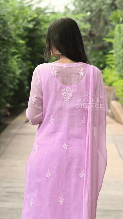 Aleena Pure Kota Doria Chikankari Kurta and Kurta Sets - Soft Cotton Candy