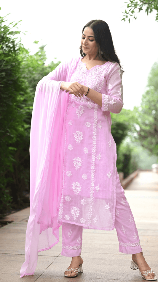 Aleena Pure Kota Doria Chikankari Kurta and Kurta Sets - Soft Cotton Candy