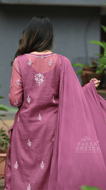 Aleena Pure Kota Doria Chikankari Kurta and Kurta Sets - Windsor Wine