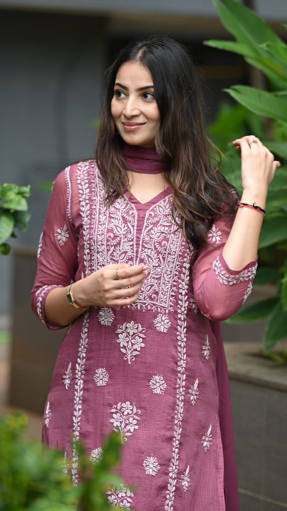 Aleena Pure Kota Doria Chikankari Kurta and Kurta Sets - Windsor Wine