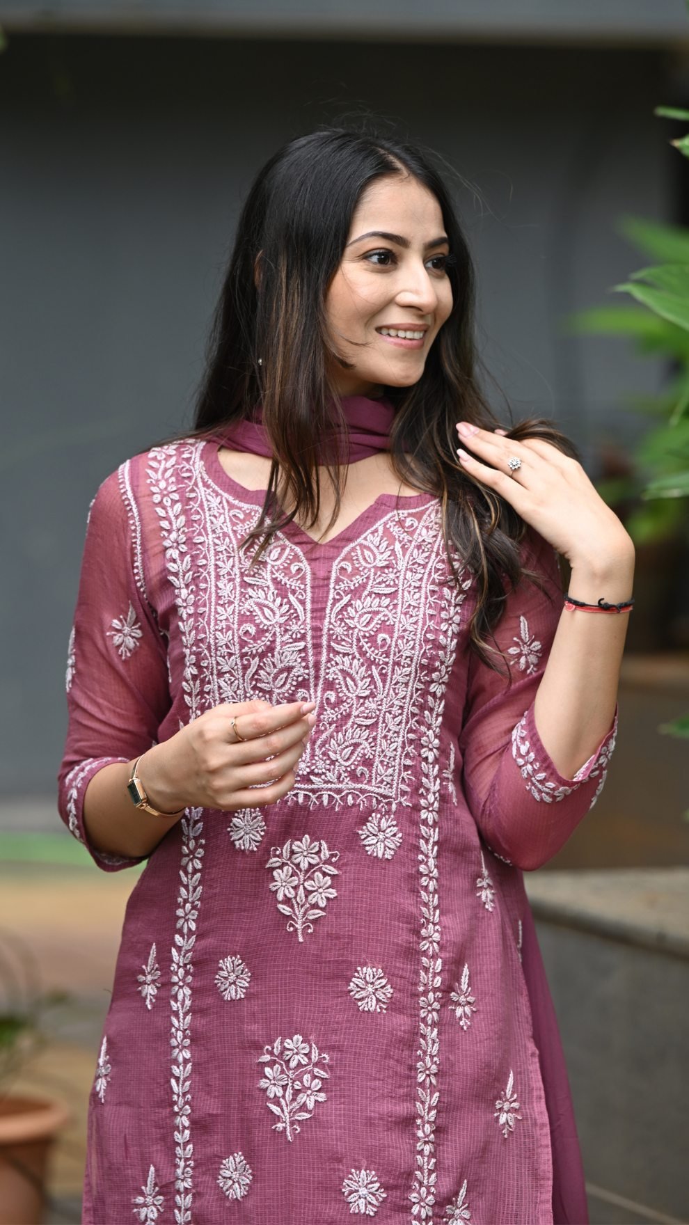 Aleena Pure Kota Doria Chikankari Kurta and Kurta Sets - Windsor Wine