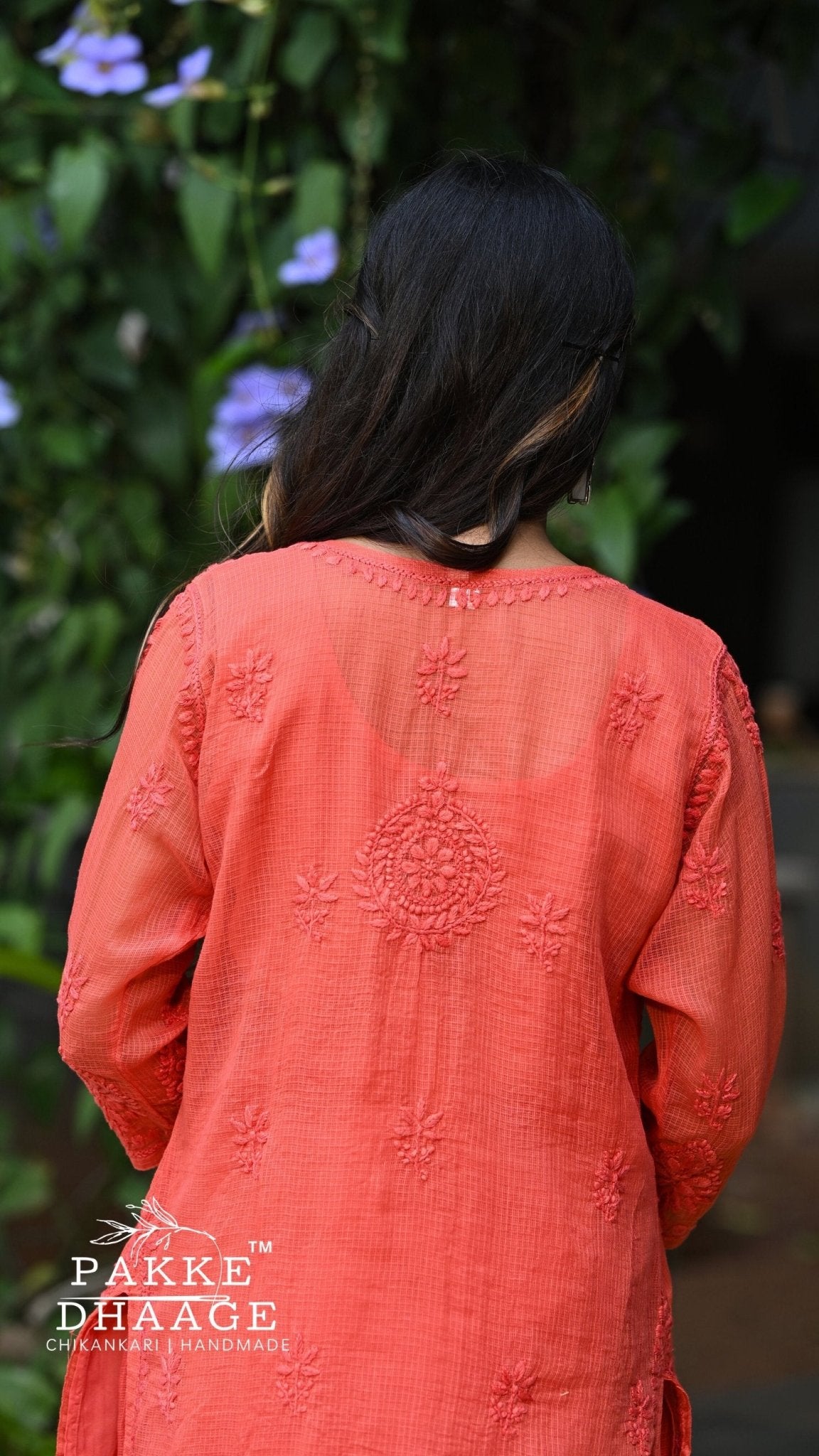 Amara Pure Kota Doria Chikankari Kurta Sets - Sunset Orange