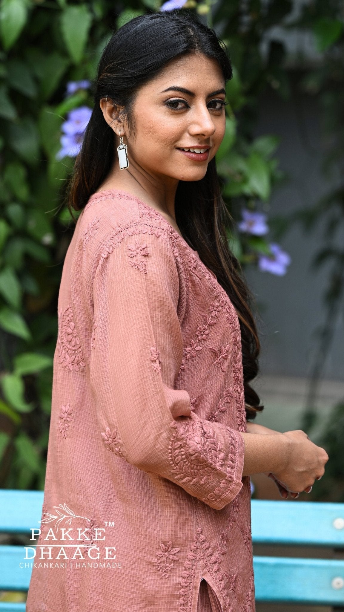 Amara Pure Kota Doria Chikankari Kurta Sets - Rosewood Brown