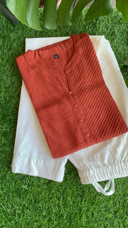 Ananya Pintex Pure Cotton Kurti & Pant Sets Rust Orange