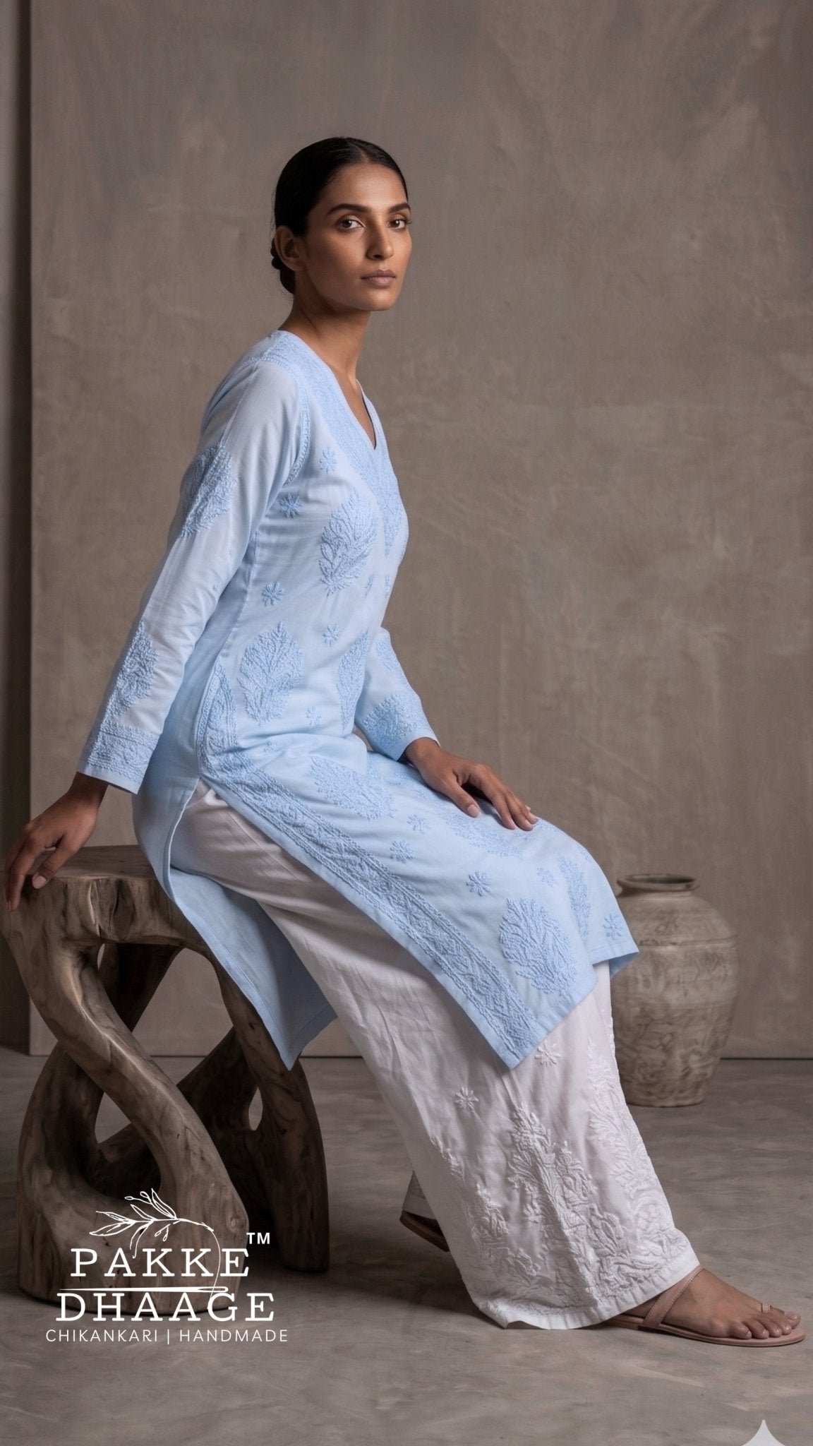 Anika Flex Cotton Chikankari Kurta - Powder Blue