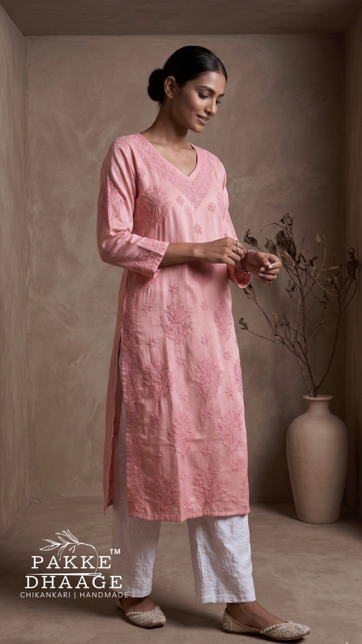 Anika Flex Cotton Chikankari Kurta - Sandstone Peach