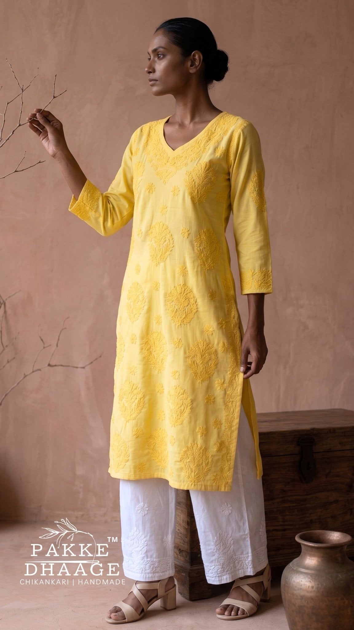 Anika Flex Cotton Chikankari Kurta - Sunshine Yellow