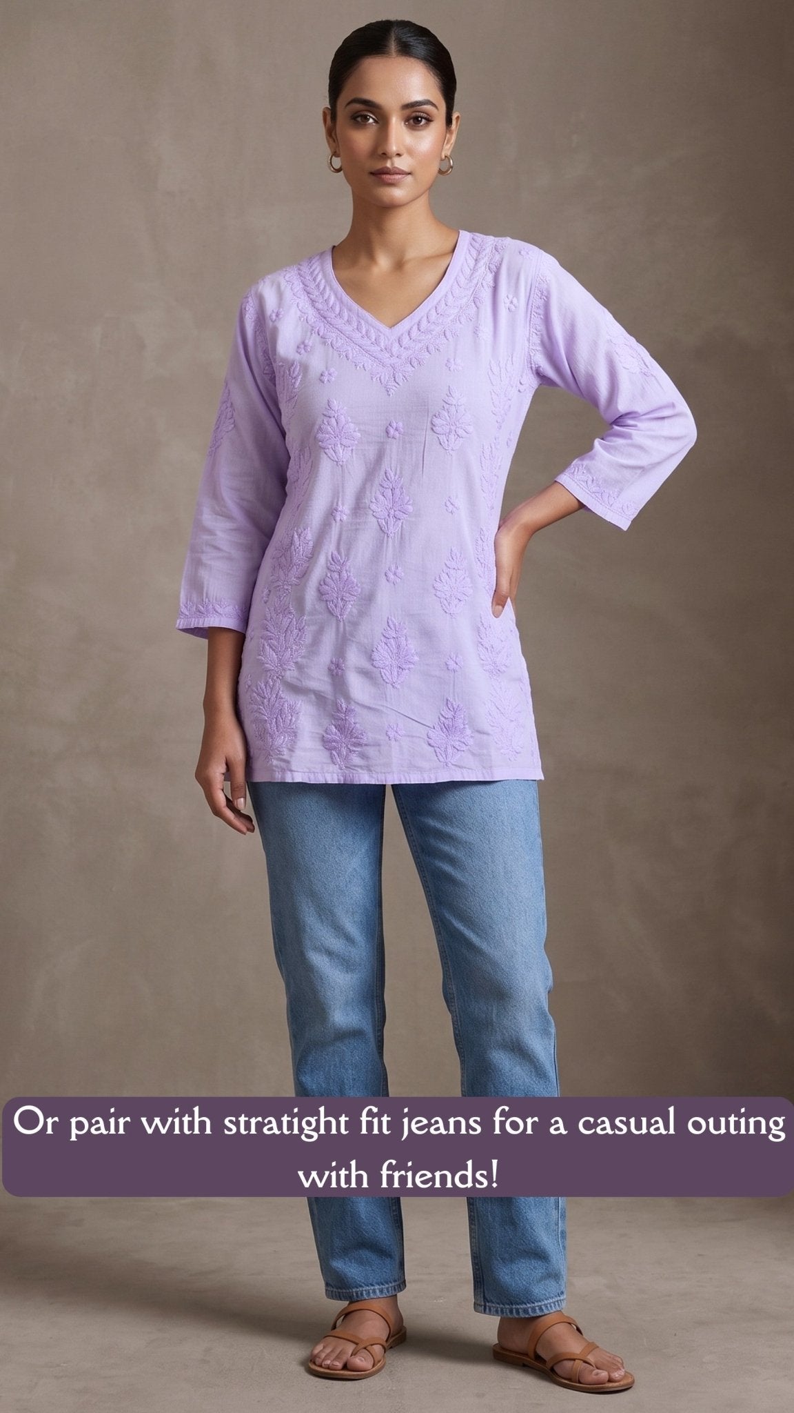 Anika Pure Cotton Chikankari Short Kurti - Lilac