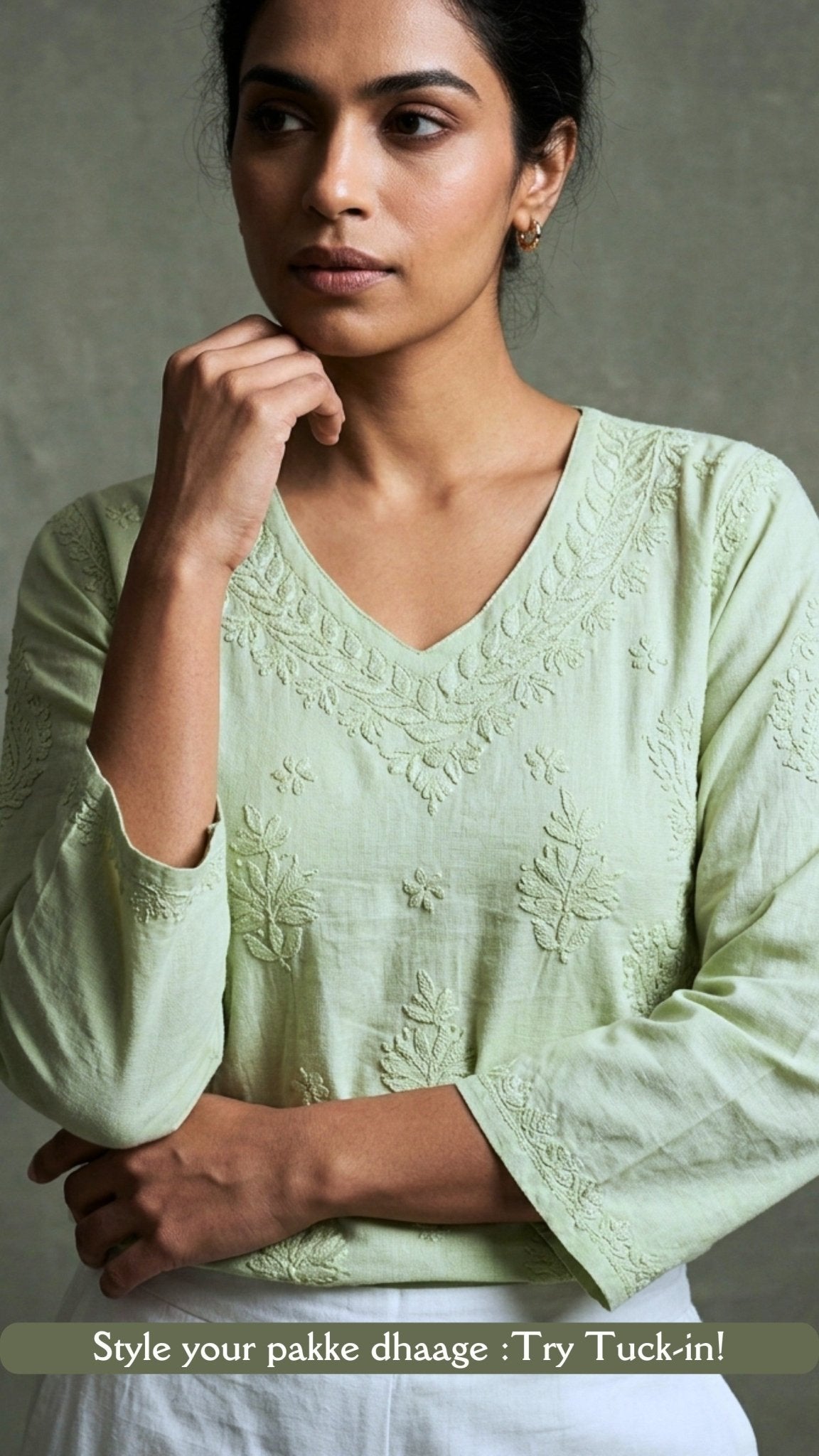 Anika Pure Cotton Chikankari Short Kurti - Pistachio Green