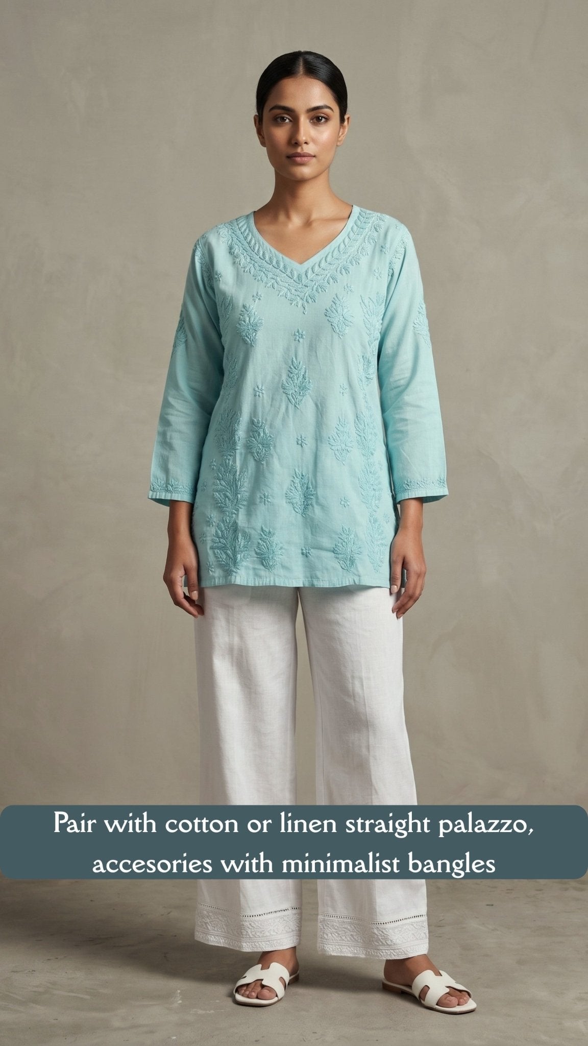Anika Pure Cotton Chikankari Short Kurti - Sea Green