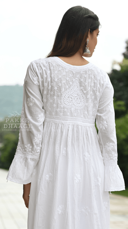 Arya Pure Cotton Chikankari Gown Classic White
