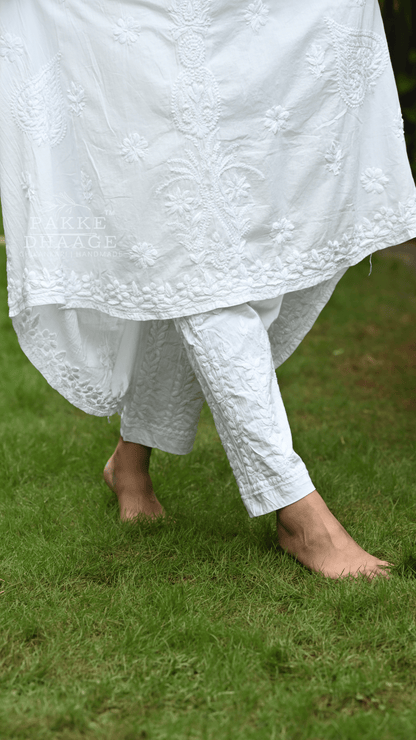 Arya Pure Cotton Chikankari Gown Classic White
